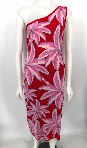 FARM RIO Red Pink Knit Floral Print One Shoulder Size MEDIUM (M) Dress