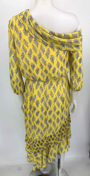 SALONI Yellow Navy Silk Print Short Sleeves Size 10  (M) Dress