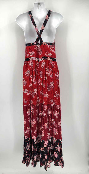 ANN TAYLOR/LOFT Red Black Multi Floral Maxi Length Size 6  (S) Dress