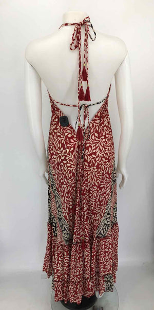 KARMA HIGHWAY Brick Red Beige Print Halter Size One Size (M) Dress