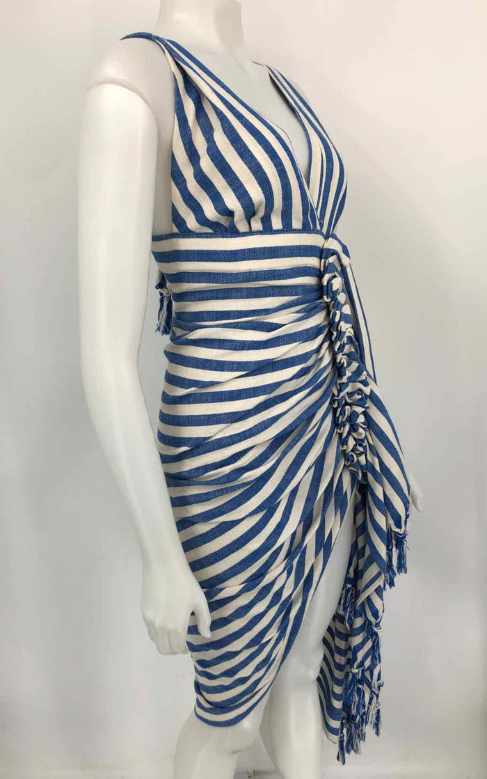 JUST BEE QUEEN Blue White Vertical Stripes Sleeveless Size X-SMALL Dress