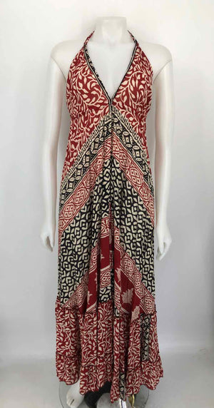 KARMA HIGHWAY Brick Red Beige Print Halter Size One Size (M) Dress