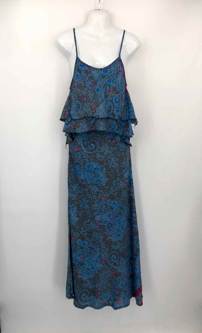 PERRY WALKER Blue Pink Multi Floral Maxi Length Size 2  (XS) Dress