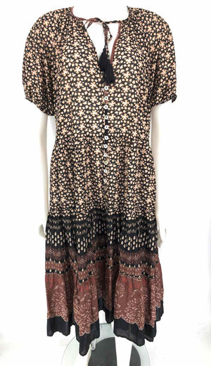 OLIVACEOUS Black Brown Floral Puff Sleeves Size LARGE  (L) Dress