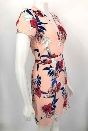 YUMI KIM Pink Multi-Color Silk Tropical Print Wrap Size X-SMALL Dress