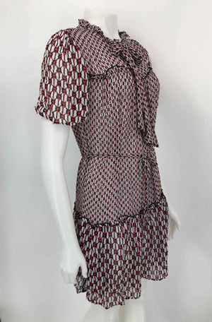 REISS White Red & Black Print w/tie Size 6  (S) Dress