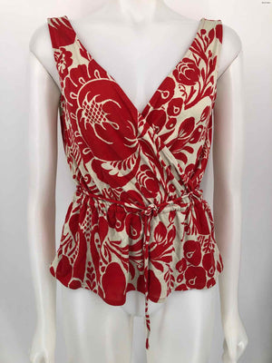 DVF - DIANE VON FURSTENBERG Red Beige Silk Floral Wrap Size 2  (XS) Top