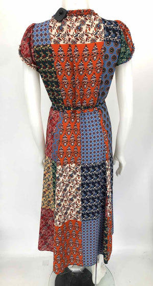 GERARD DAREL Orange & Beige Blue Multi Multi Print Wrap Size MEDIUM (M) Dress