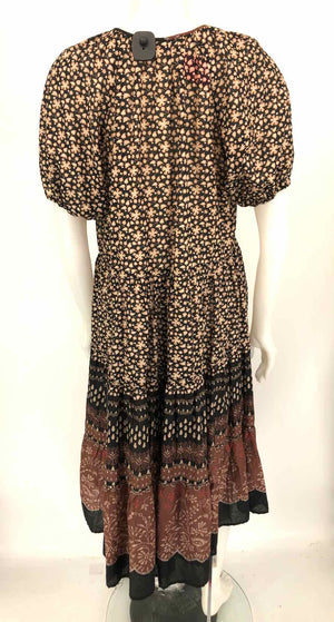 OLIVACEOUS Black Brown Floral Puff Sleeves Size LARGE  (L) Dress