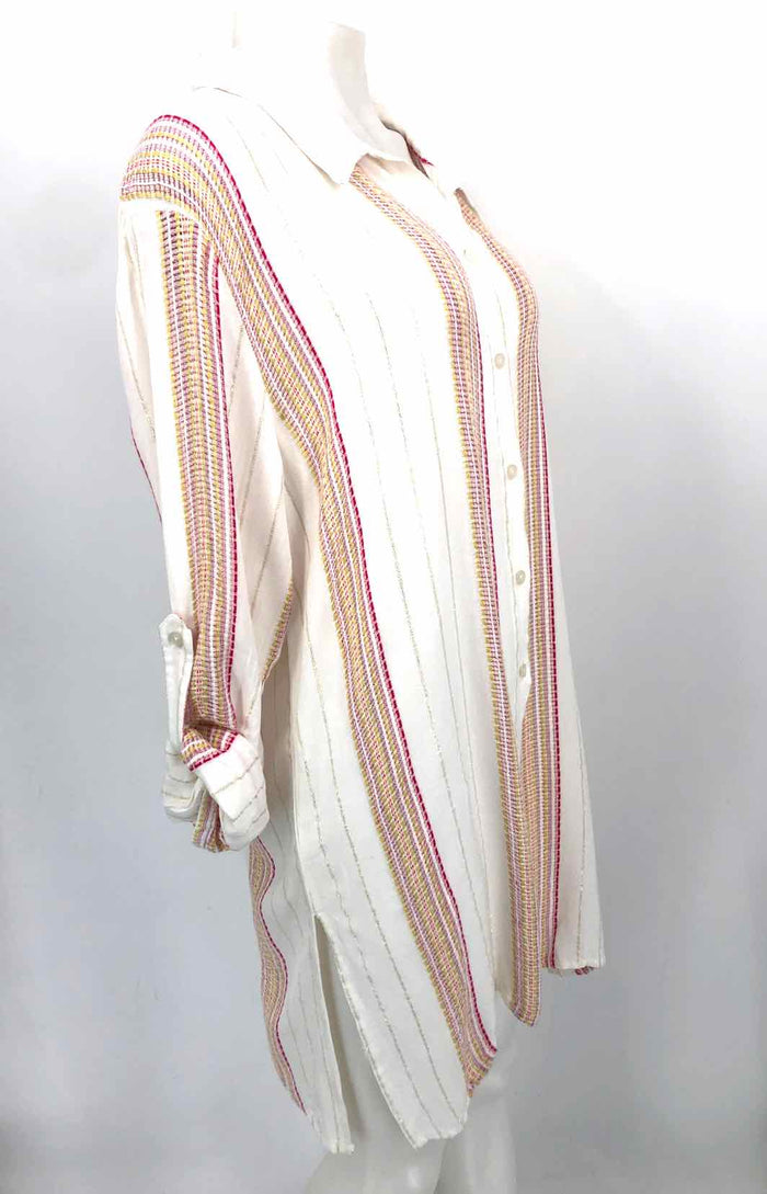 ELAN White Pink Multi Stripe Button Up Size SMALL (S) Dress