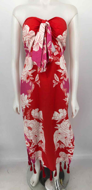 FARM RIO Red Pink Multi Floral Print Strapless Size MEDIUM (M) Dress