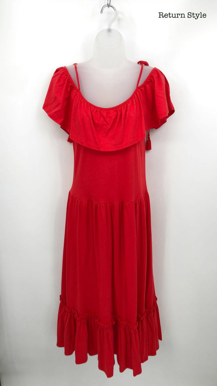 REBECCA MINKOFF Red Cotton Blend Midi Length Size X-SMALL Dress