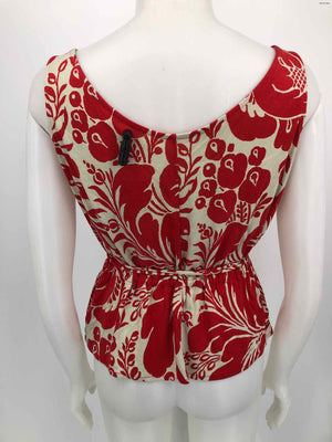 DVF - DIANE VON FURSTENBERG Red Beige Silk Floral Wrap Size 2  (XS) Top