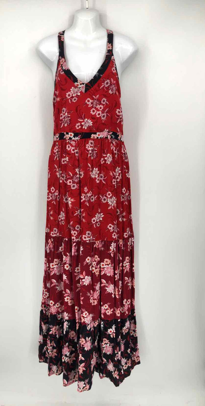 ANN TAYLOR/LOFT Red Black Multi Floral Maxi Length Size 6  (S) Dress