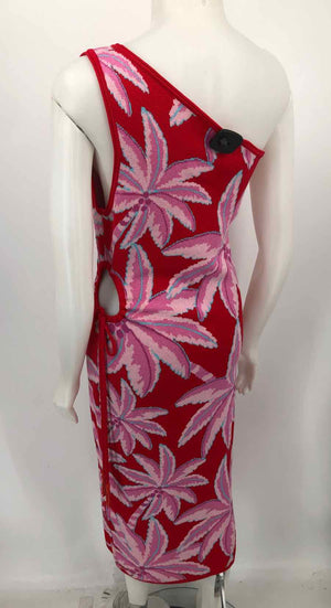 FARM RIO Red Pink Knit Floral Print One Shoulder Size MEDIUM (M) Dress