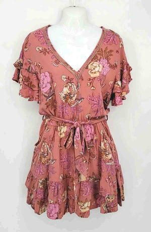 SPELL & THE GYPSY Pink Multi-Color Floral Ruffle Sleeves Size SMALL (S) Dress