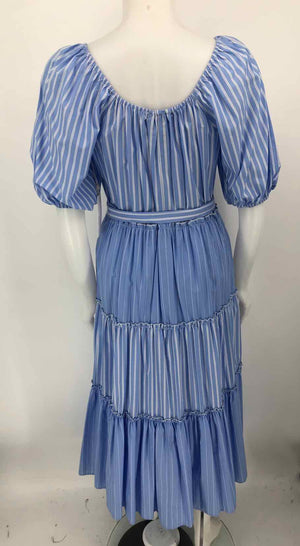 FIFTEEN-TWENTY Blue White Vertical Stripes Puff Sleeves Size SMALL (S) Dress