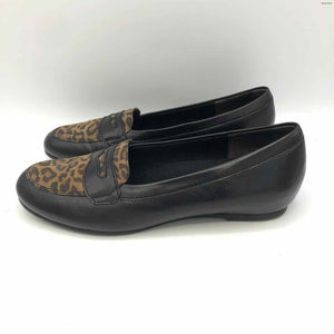 MUNRO Black Brown Leather Leopard Trim Loafer Size 9.5 Pants
