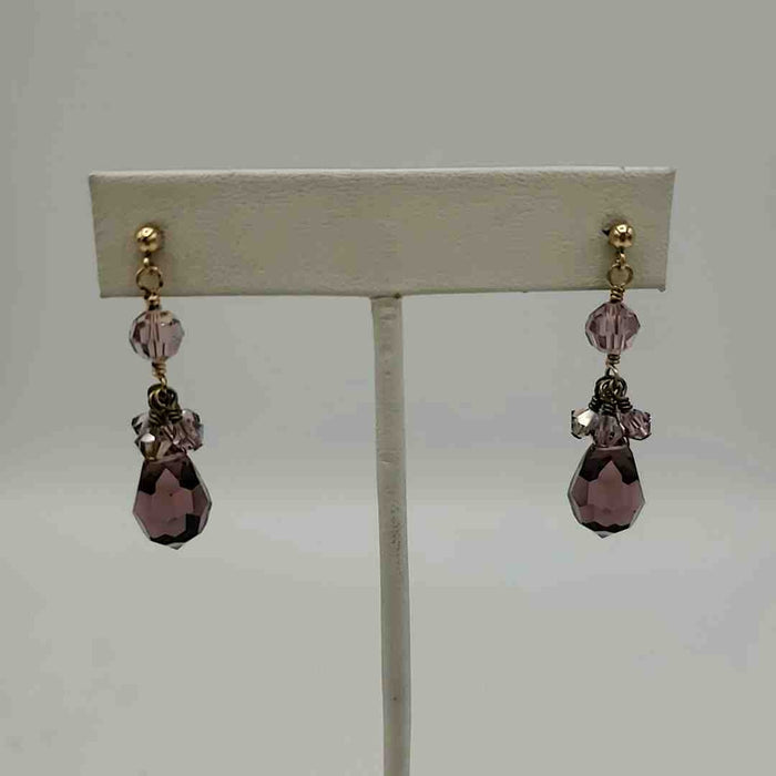 LORI LORI Purple Goldtone Crystal Beaded Dangle Earrings