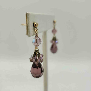 LORI LORI Purple Goldtone Crystal Beaded Dangle Earrings