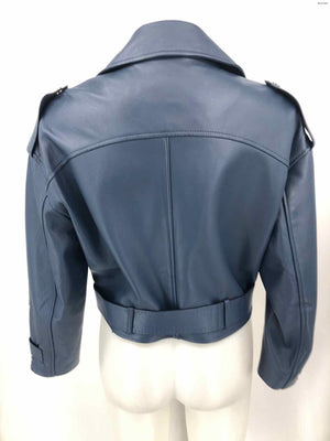 MAJE Blue Silver Sheepskin Moto Women Size 36 (XS) Jacket