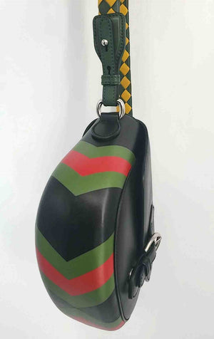 GUCCI Black Green Red Multi Leather Pre Loved Shoulder Bag Purse