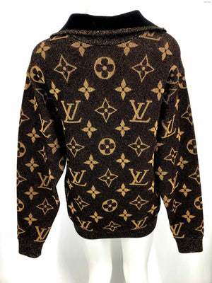 LOUIS VUITTON Black & Brown Goldtone Woven Made in Italy Sparkle Sweater