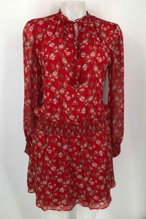 INTERMIX Red Pink & Black Silk Floral Longsleeve Size SMALL (S) Dress