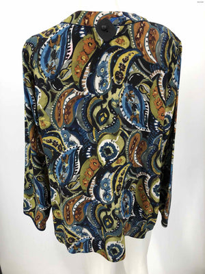 LAFAYETTE 148 Blue Green Multi Silk Print Longsleeve Size X-LARGE Top