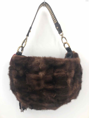 PAOLO MASI Brown Leather & Fur Studded Shoulder Bag Purse