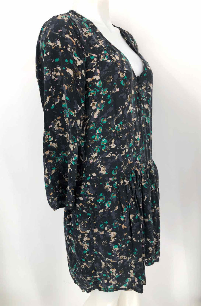 BEIJA FLOR Navy Multi-Color Silk Splatter Print Mini Size SMALL (S) Dress