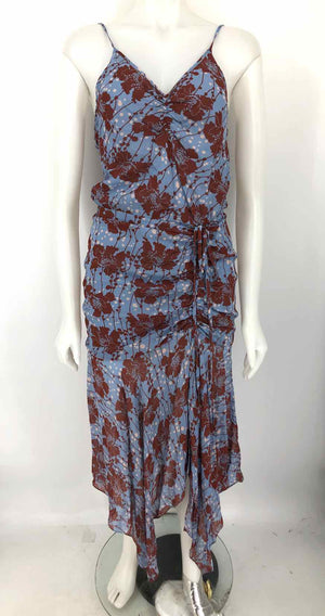 KARINA GRIMALDI Terra Cotta Blue & Pink Floral Ruched Size X-SMALL Dress