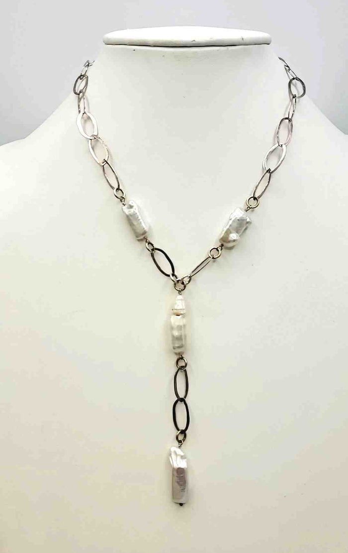 Sterling Silver Pearl Y Shape ss Necklace