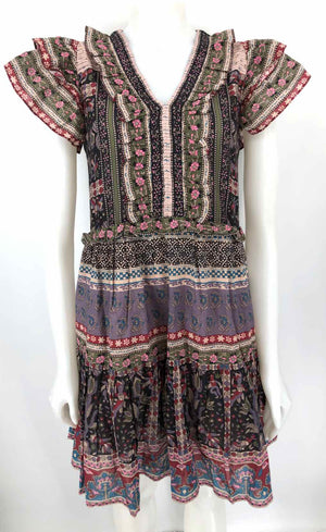 SEA Olive Black Multi Cotton Print Short Sleeves Size SMALL (S) Dress