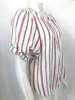 XIRENA White Pink Multi Cotton Stripe Button Up Size MEDIUM (M) Top