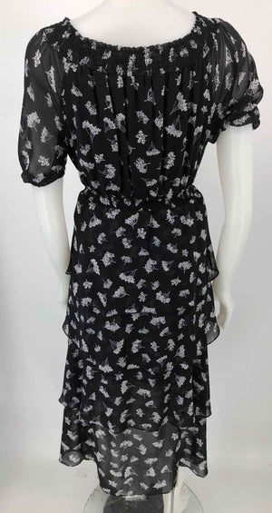 MAJE Black & White Floral Ruffled Layers Size X-SMALL Dress