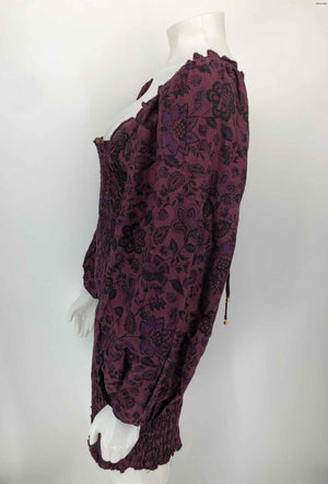 FREE PEOPLE Burgundy Black Floral Puff Sleeves Size SMALL (S) Dress