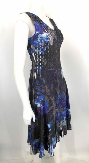 KOMAROV Black & Blue Crinkle Abstract Floral Sleeveless Size MEDIUM (M) Dress KOMAROV Black & Blue Crinkle Abstract Floral Sleeveless Size MEDIUM (M) Dress
