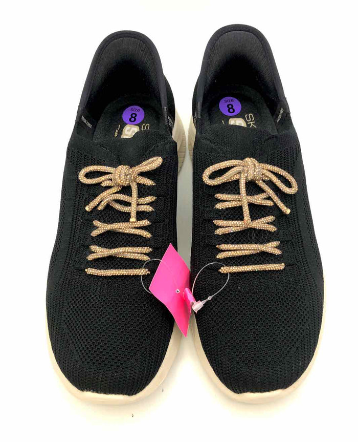 SKECHERS Black White & Gold Crystal Sneaker Shoe Size 8 Shoes