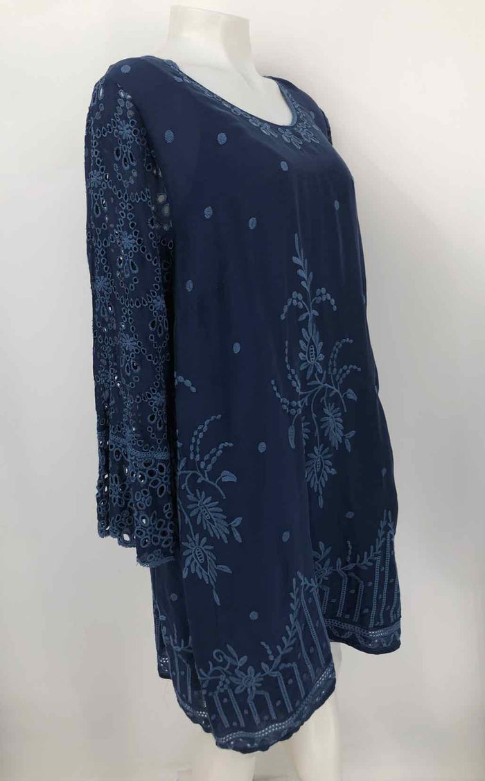 JOHNNY WAS Navy Rayon Eyelet w/slip Size LARGE  (L) Dress