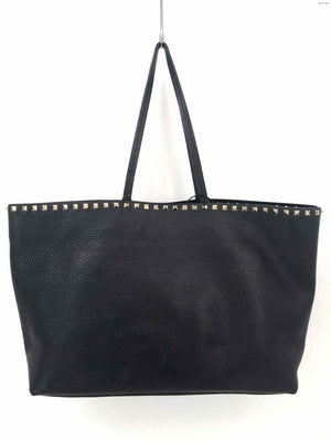 VALENTINO Black Pebbled Leather Pre Loved Tote Purse