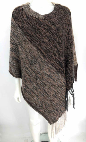 ALASHAN Brown Tan & Black Merino Wool Blend Woven Poncho Sweater