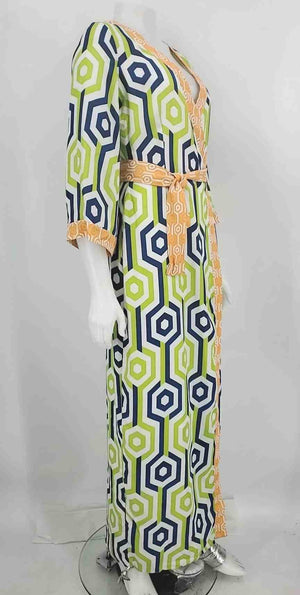 CIEBON Green & Blue White Multi Geometric Wrap Maxi Size X-SMALL Dress CIEBON Green & Blue White Multi Geometric Wrap Maxi Size X-SMALL Dress