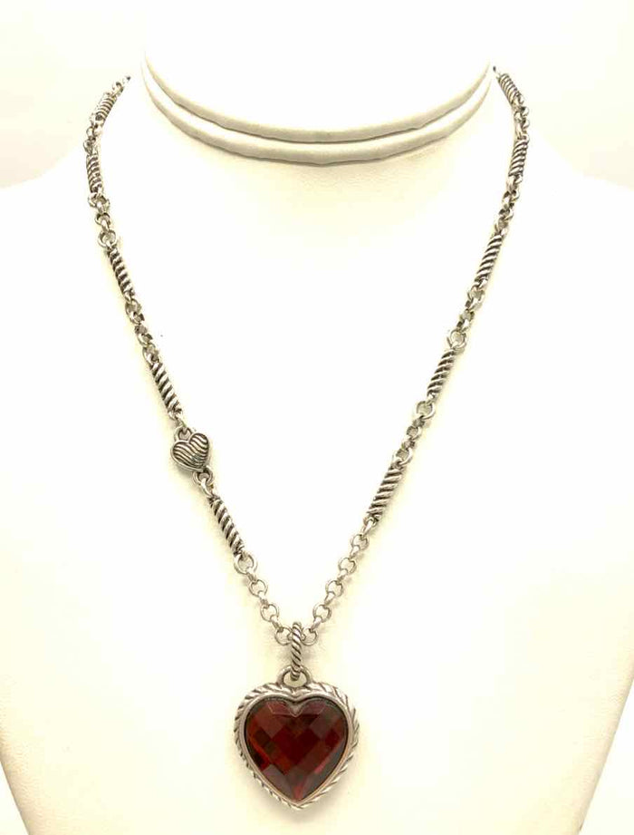 BRIGHTON Silvertone Red Pre Loved Heart Necklace