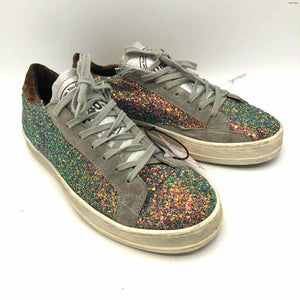 P448 Heather Gray Pink Multi Leather Glitter Sneaker Shoes