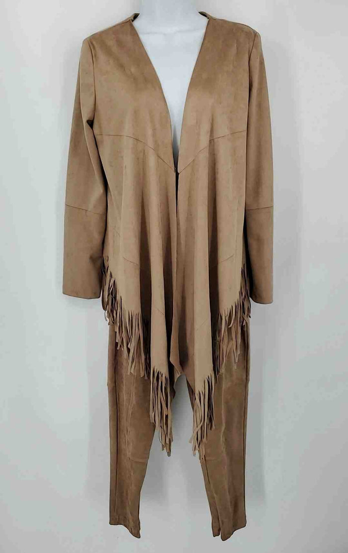 SAY WHAT Tan Faux Suede Fringe Jacket & Leggings Jacket Set