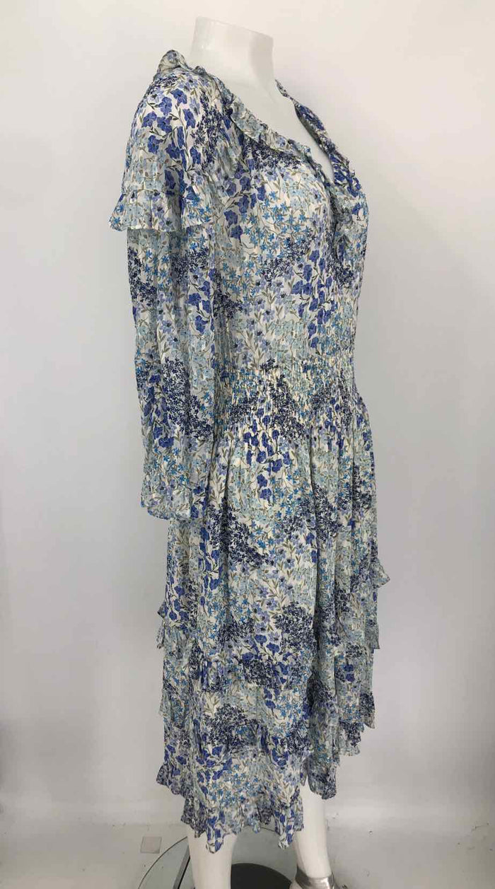 REBECCA TAYLOR Blue White Floral Midi Length Size 10  (M) Dress