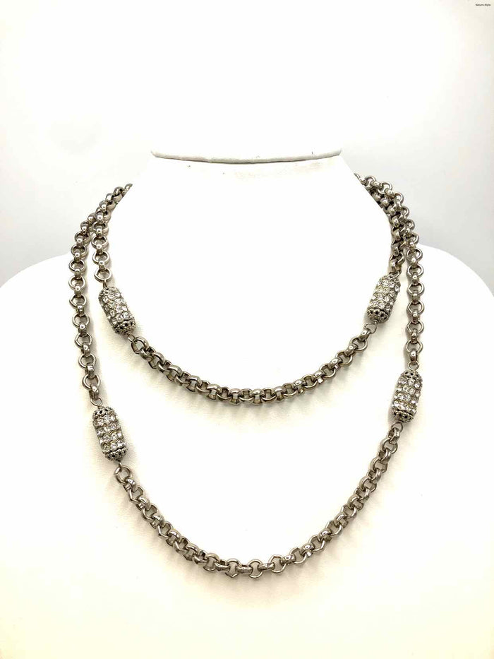 ST. JOHN Silvertone Clear Crystal from Swarovski Barrel Shaped 39" Necklace