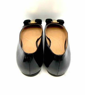 FERRAGAMO Black Gold Patent Leather Made in Italy Ballet Flat Shoes