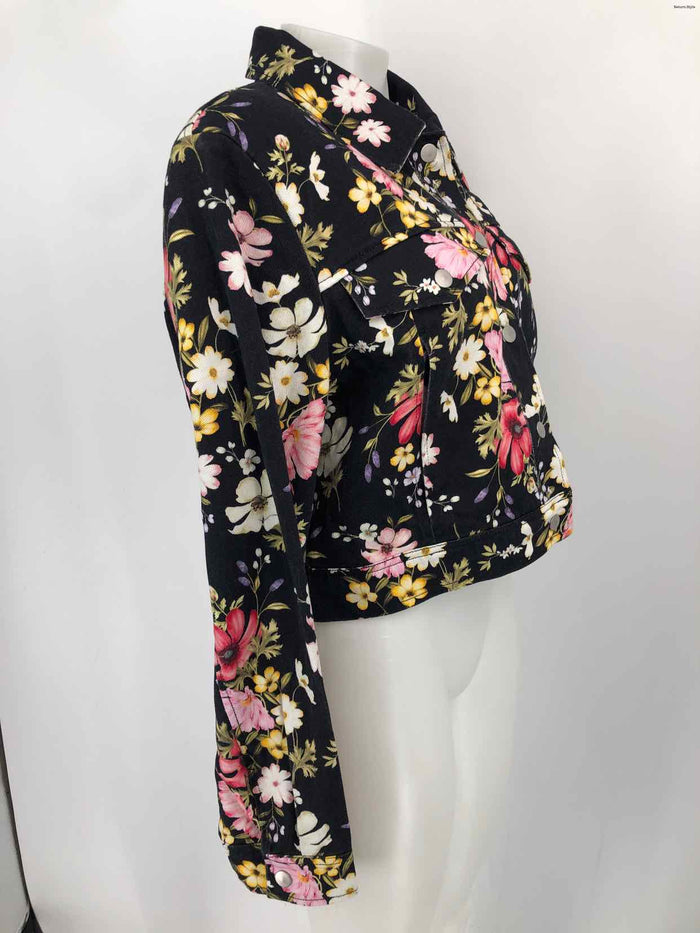 AVEC LES FILLES Black Pink Multi Denim Floral Button Up Jacket